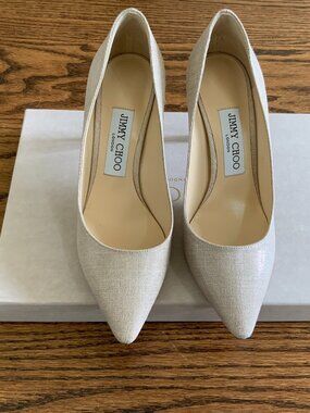 Jimmy choo romy 85 Pumps Natural/silver Metallic Linen
